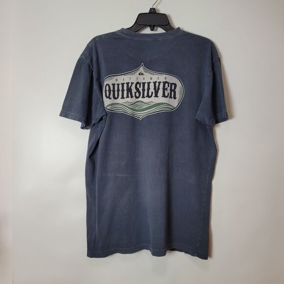 Quiksilver Waterman Blue Graphic Logo T-Shirt L 100% Cotton Short Sleeve Casual - Picture 4 of 9